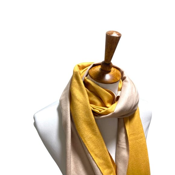 Cashmere 2 Tone Blanket Scarf Yellow One Size - Picture 5 of 10